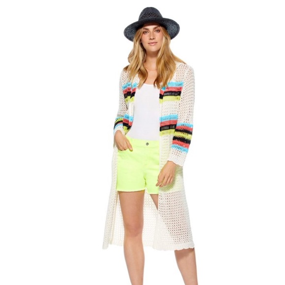 Scoop Womens Open Knit Crochet Knit Striped Boho Hooded Cardigan Kimono Sz XS - Picture 5 of 11